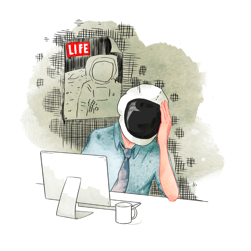 Space man Work Life illustration sarah cochrane